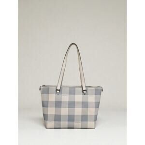Coach Buffalo Check Canvas Tote Shoulder Bag Cream Gray